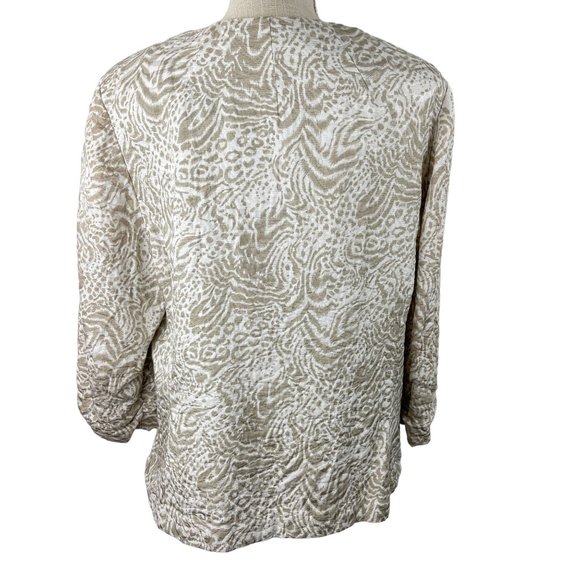 Coldwater Creek Jacquard Animal Print Blazer Womens PL Beige Open Front Ruched - Picture 2 of 12